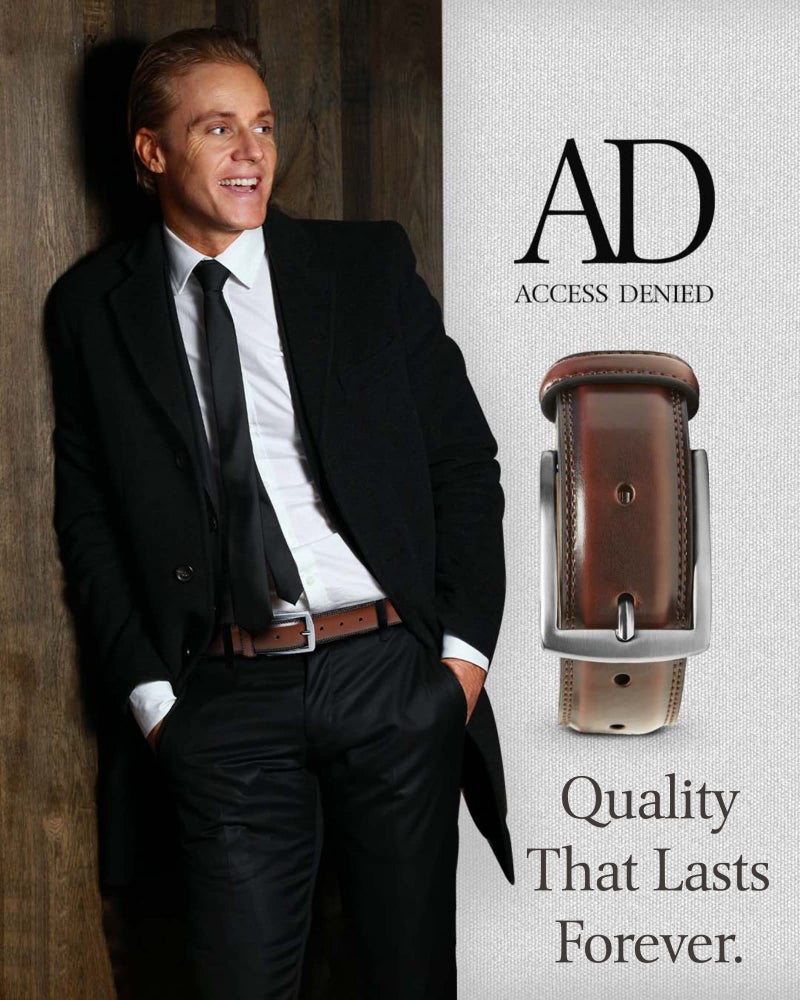 Access Denied Genuine Leather Dress Belts For Men - Mens Belt For Suits, Jeans, Uniform Brown Belt - Designed in the USA - Image 4
